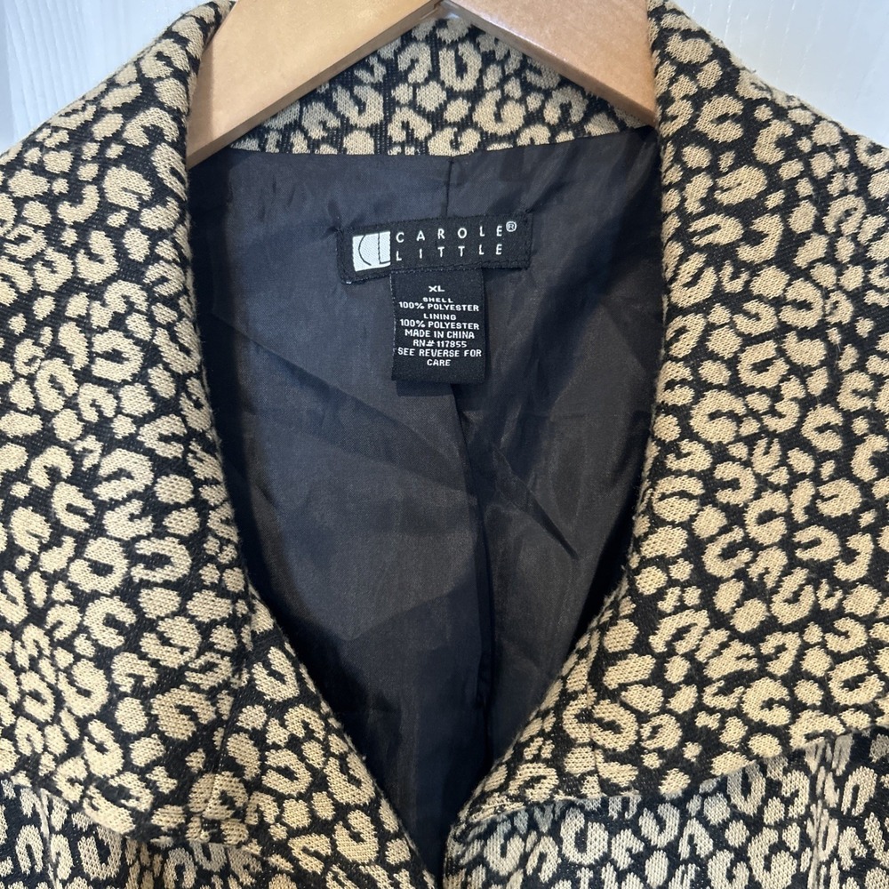 Carole Little Leopard Print Belted Jacket Women XL Tan Black Animal Pattern - Picture 4 of 8